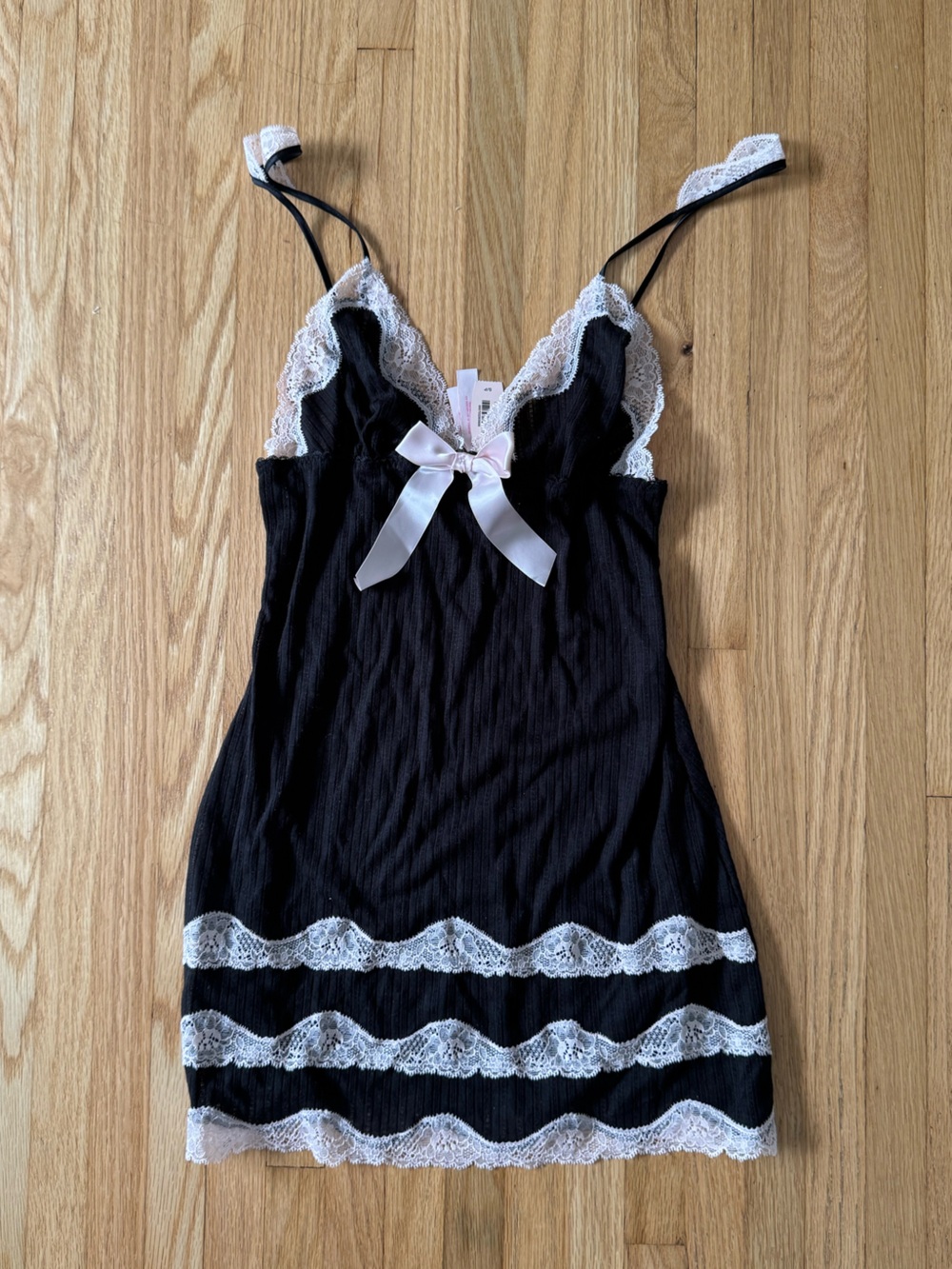 Victoria’s Secret Black Lace-Trim Slip Dress with Bow